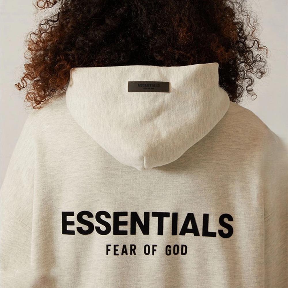 Fear of God Essentials Light Oatmeal Hoodie in Oversized Fit Large